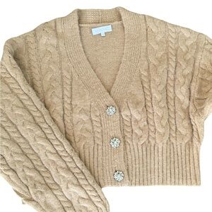 Chic Cable Knit Cardigan with Crystal Buttons Women’s SZ S/M